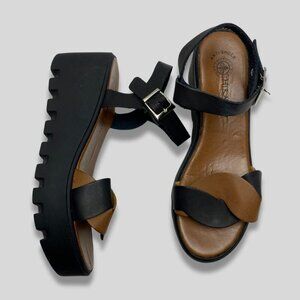 HERA SOFT Chunky Black & Brown Leather Platform Sandals Anti-Shock Sole Size 41